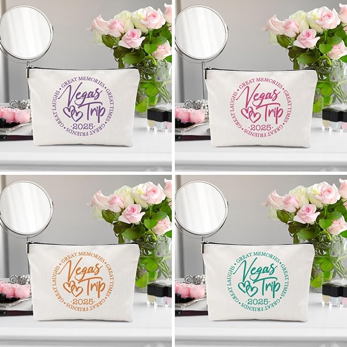 4 Pcs Girls Trip Favors - Bestie Gifts Weekend Bag Toiletry Bag with Liner, Vacation Cosmetic Bag for Women