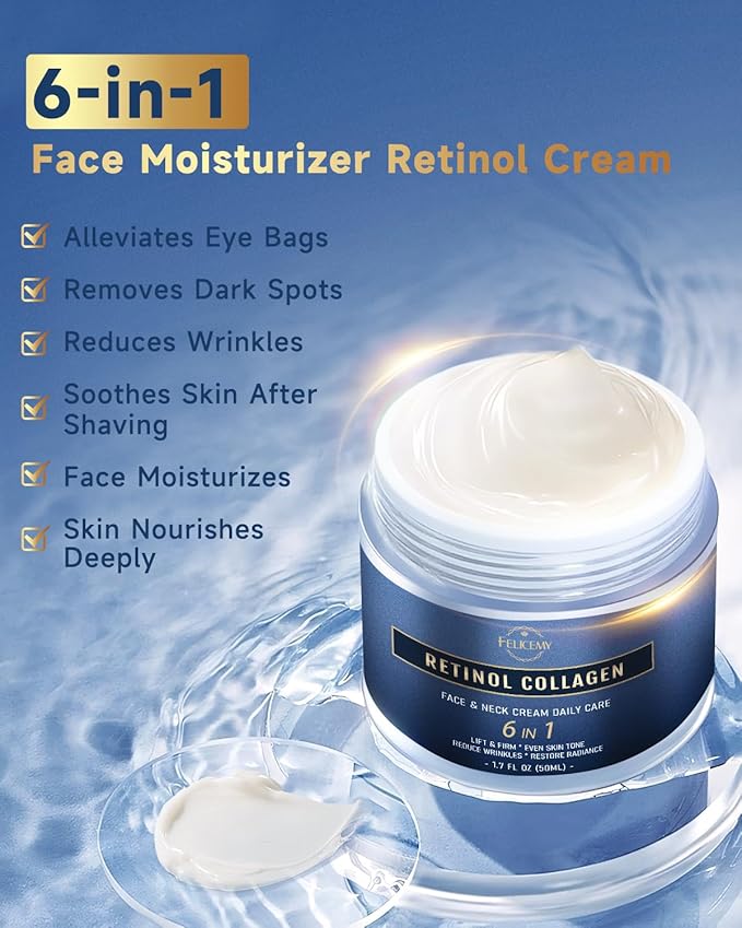 Felicemy 6-in-1 Face Cream for Men, Mens Face Moisturizer, Anti-Aging Face Cream for Men with Retinol Collagen & Hyaluronic Acid, Eye Bags & Dark Spot Remover, After Shave Lotion 2-Pack