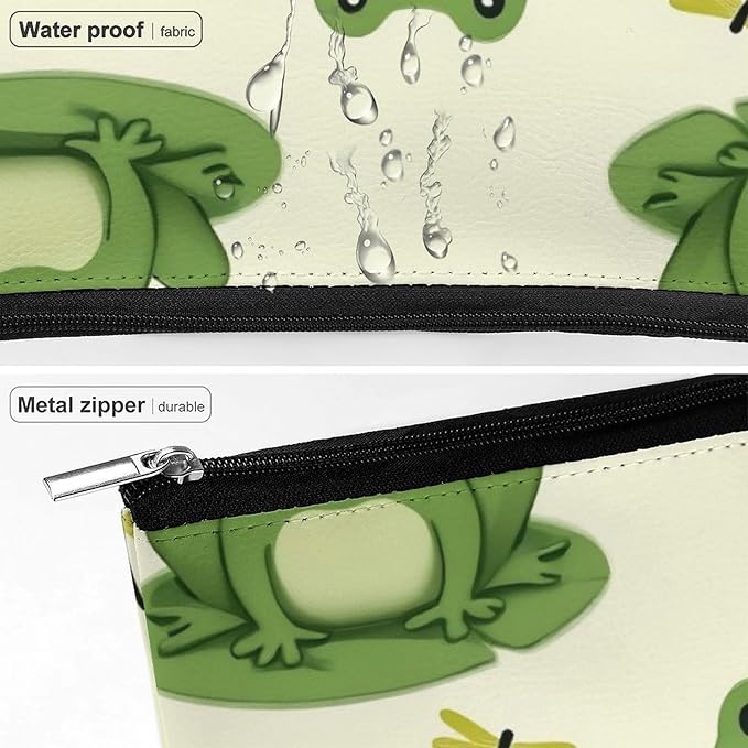 Meaudiwes Women's Makeup Case, Large Zipper Cosmetic Case, Toiletry Bag, Travel Cosmetic Toiletry Bag Cute Frog Animal Green Frogs