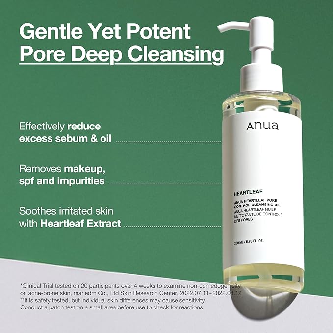 Anua Heartleaf Pore Control Cleansing Oil, Pore Cleanser, Sebum Care, Gentle Melting Oil Cleanser for Face, Safe For All Skin Type, Daily Hydrating Makeup Remover, Korean Skin Care (6.76fl.oz)