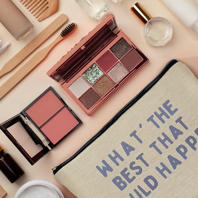 MKGRXZCW What's the Best That Could Happen Inspirational Makeup Bag for Purse, Positive Affirmations Gifts Cosmetic Bag Travel Toiletry Bag for Women, Motivational Zipper Makeup Pouch