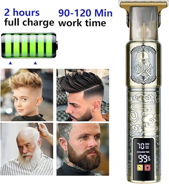 Hair Clippers for Mens Cordless Hair Trimmer T-Blade Trimmer Professional Haircut & Grooming Kit Rechargeable Clippers Hair Trimmer Shaver Cutting Kit with LCD Display (Figure-02)