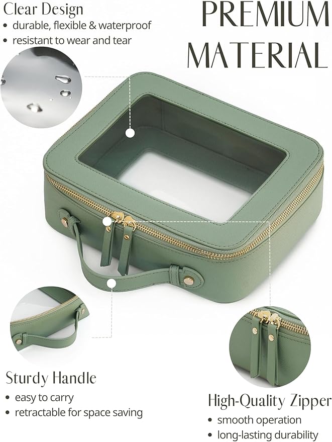 Popvibe Clear Toiletry Bag 2 Pack, Travel Makeup Bag Medium and Large Green
