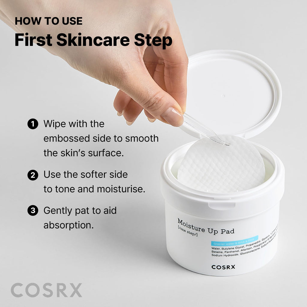 COSRX Moisture Up Pads 70 Sheets, BHA, Gentle Daily Exfoliant for Sensitive Skin, Preventing Breakouts, Moisturizing, Nourishing, Blemish Care, Korean Skin Care
