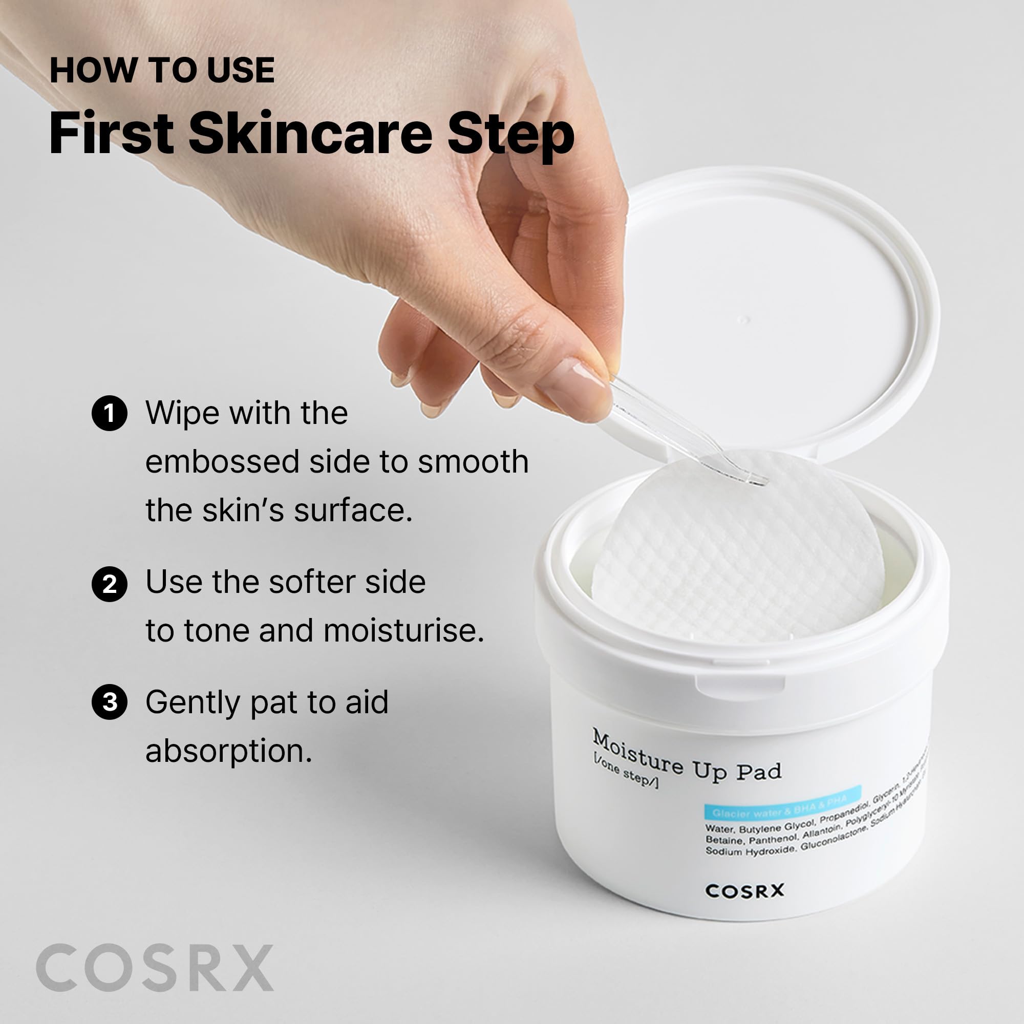 COSRX Moisture Up Pads 70 Sheets, BHA, Gentle Daily Exfoliant for Sensitive Skin, Preventing Breakouts, Moisturizing, Nourishing, Blemish Care, Korean Skin Care