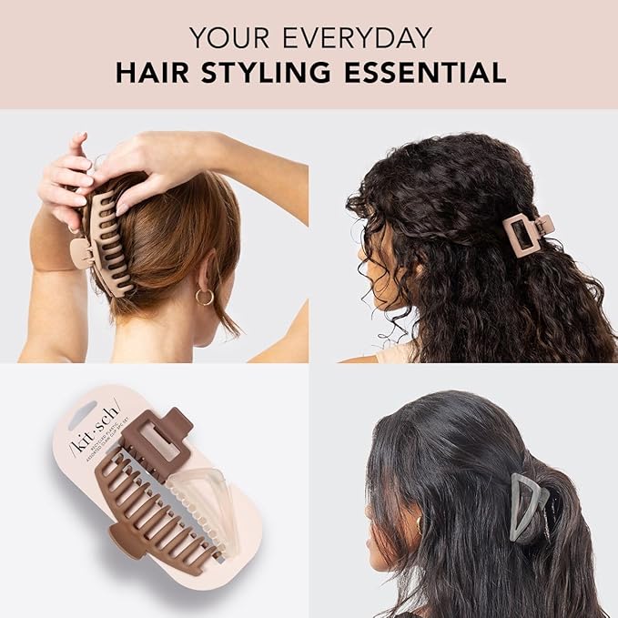 Kitsch Large Assorted Hair Clips for Women, Medium Open Shape Hair Claw Clips for Thick Hair, Small Open Shape Hair Clip & Big Claw Clip for Teen Girls, 3 pcs