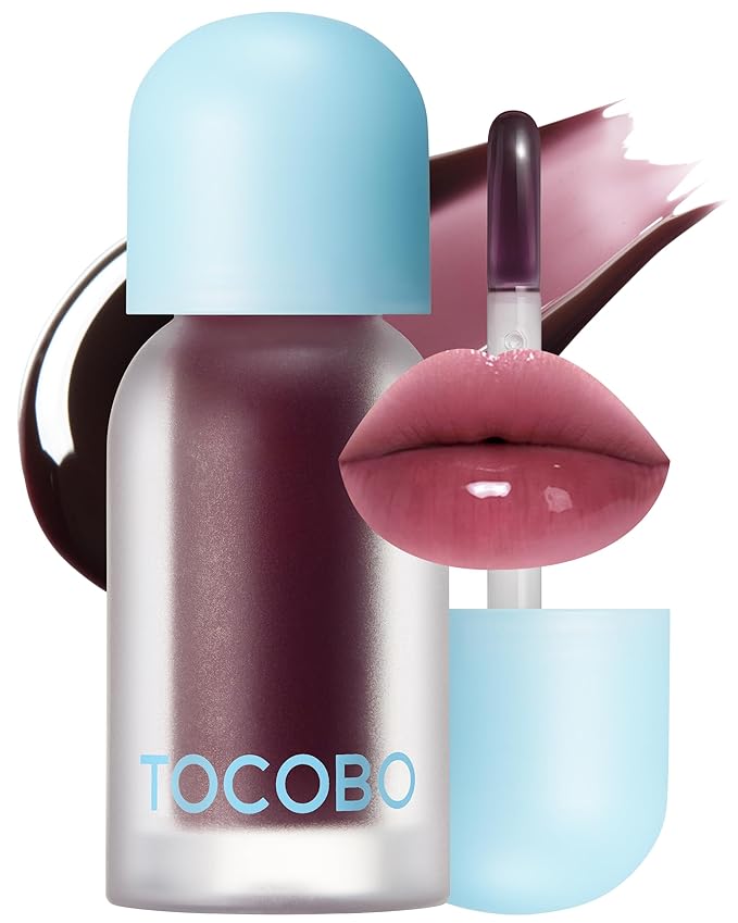 TOCOBO Juicy Berry Plumping Lip Oil 03 Black Cherry (Deep Berry Red) – Korean Vegan Tinted Lip Gloss Oil with Volufiline, Buildable Color, Glassy Shine, Easy-Care Silicone Tip, Non-Sticky, 0.12 fl.oz