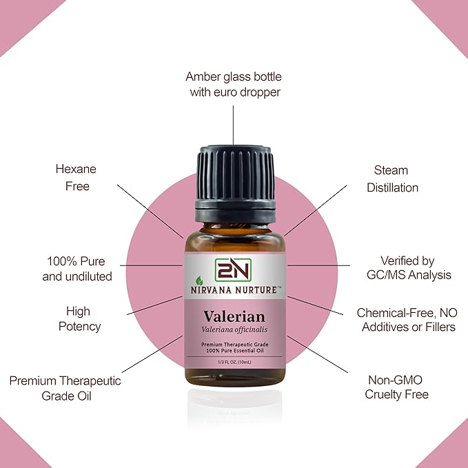 Nirvana Nurture Valerian Essential Oil, 100% Pure Undiluted, Aromatherapy Oil for Diffuser, Hair & Skin Care