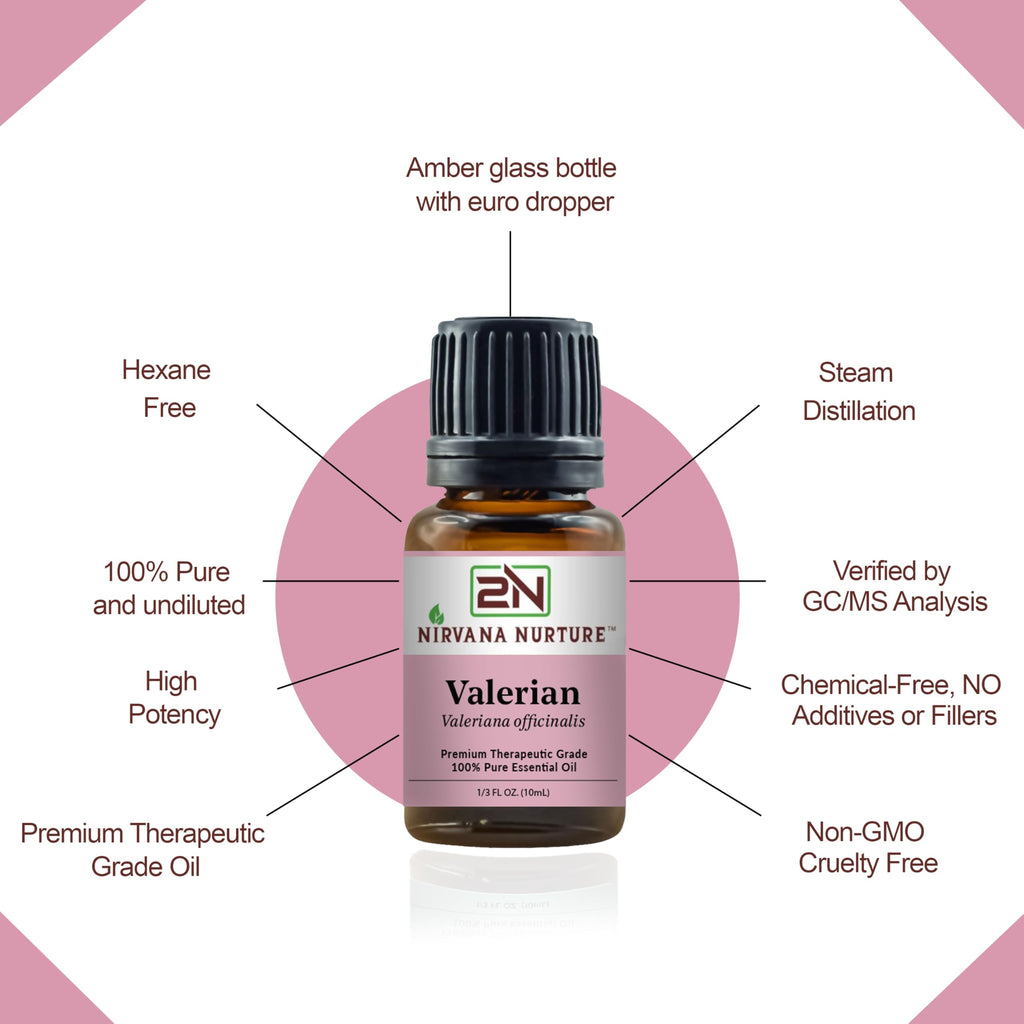 Nirvana Nurture Valerian Essential Oil, 100% Pure Undiluted, Aromatherapy Oil for Diffuser, Hair & Skin Care