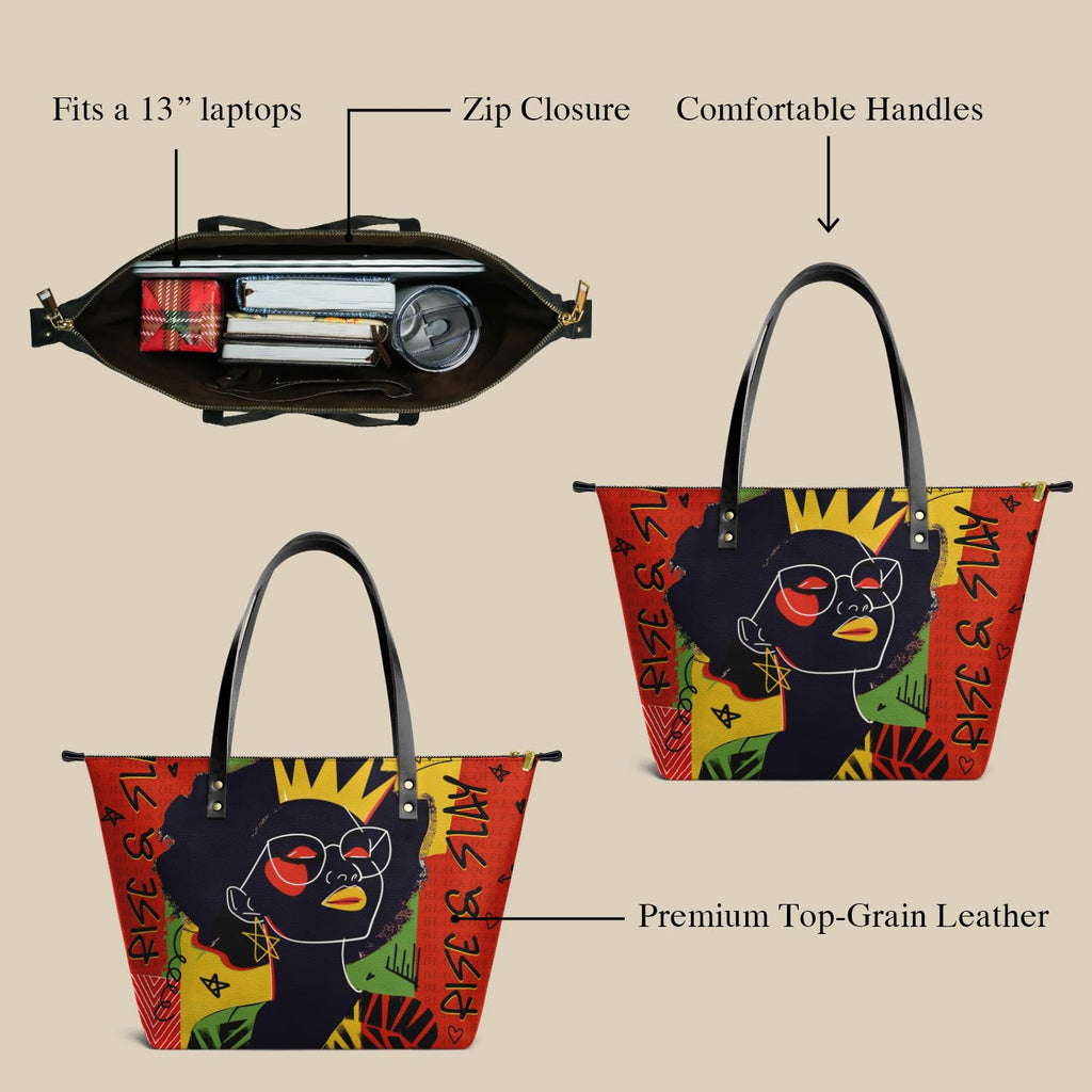 Afroyla Afrocentric Art Totebag for Black Women – Premium Leather, Work & Everyday Bag, Ideal Gift for Her on Mother's Day