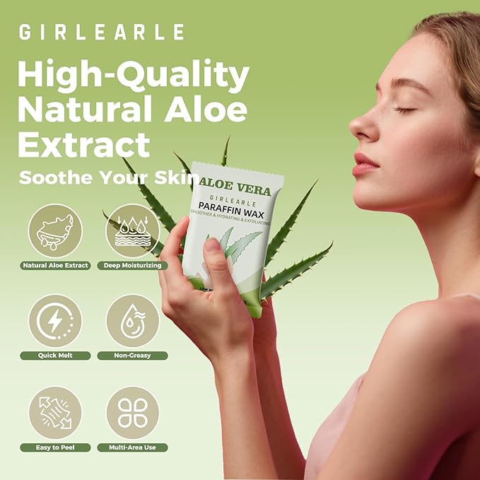 GIRLEARLE Paraffin Wax Refills 10 Packs for Paraffin Wax Bath Machine - for Dry Cracked Skin on Hands, Feet, Elbows - Moisturizing Hydration to Relieve Stiff Muscles & Joints (Aloe vera)