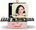 OMIRO Makeup Case, Makeup Bag with Light Up Mirror Set, Makeup Organizer Bag with Magnet Makeup Mirror for Women (Glitter Pink)