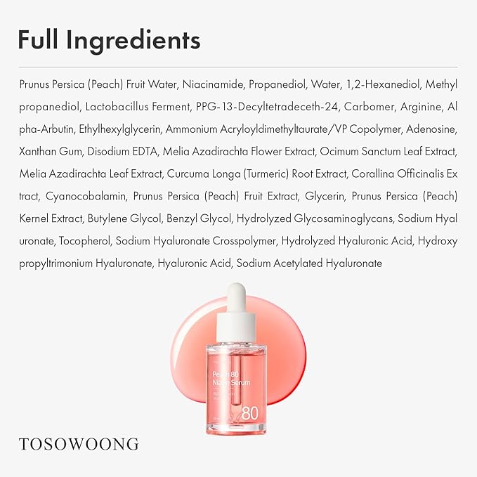 TOSOWOONG Peach 80 Niacin Serum for Dark Spots & Pores, Glass Skin, Glow