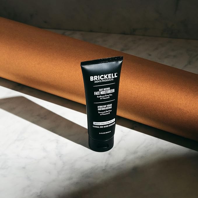 Brickell Men's Daily Defense SPF20 Face Moisturizer for Men, Moisturizing Mineral Sunscreen, Hydrates & Protects Skin Against Harmful UVA/B Rays, With Zinc, Green Tea, & Vitamin E, 3.4oz, Unscented