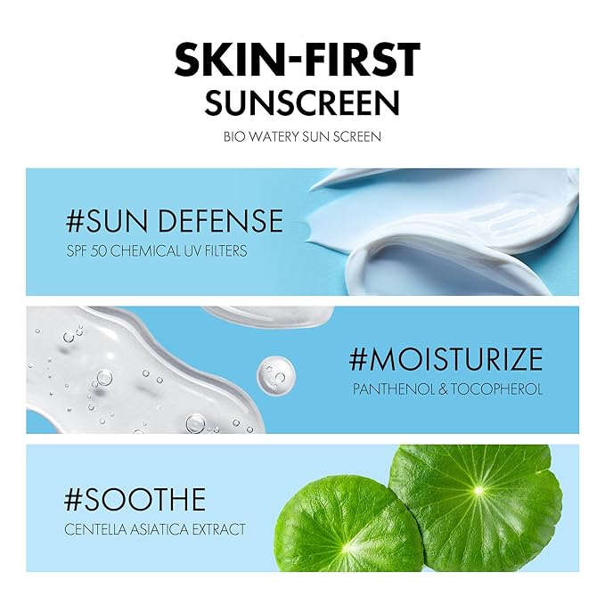 TOCOBO Bio Watery Sunscreen SPF 50 Broad Spectrum Korean Facial Sun Cream, Hyaluronic Acid, Lightweight Daily Face Sunblock,Vegan, Korean Skincare 1.35 fl oz