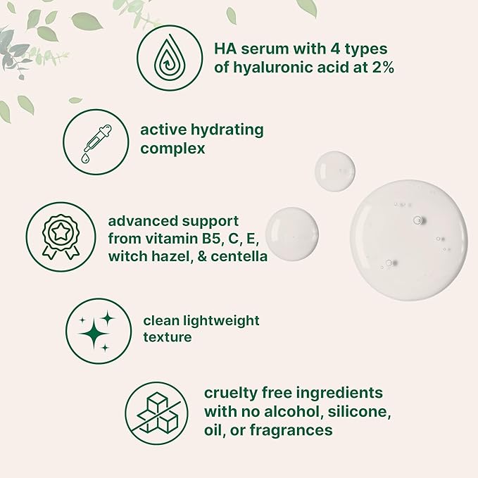 Hyaluronic Acid Serum with Vitamin B5 for Face | Lightweight Hydrating Face Serum for Dry & Sensitive Skin | 4 Types of HA at 2% with Vitamin C & E | Oil-Free & Fragrance-Free, 4 fl oz