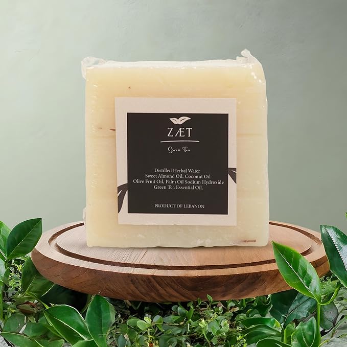 ZÆT Green Tea Soap Bar, 2 Pack Natural Handmade Bar Soap with Olive, Almond & Coconut Oil, Moisturizing & Exfoliating Soap Bar, Gentle Non Toxic Bath Soap for All Skin Types, 140g Each