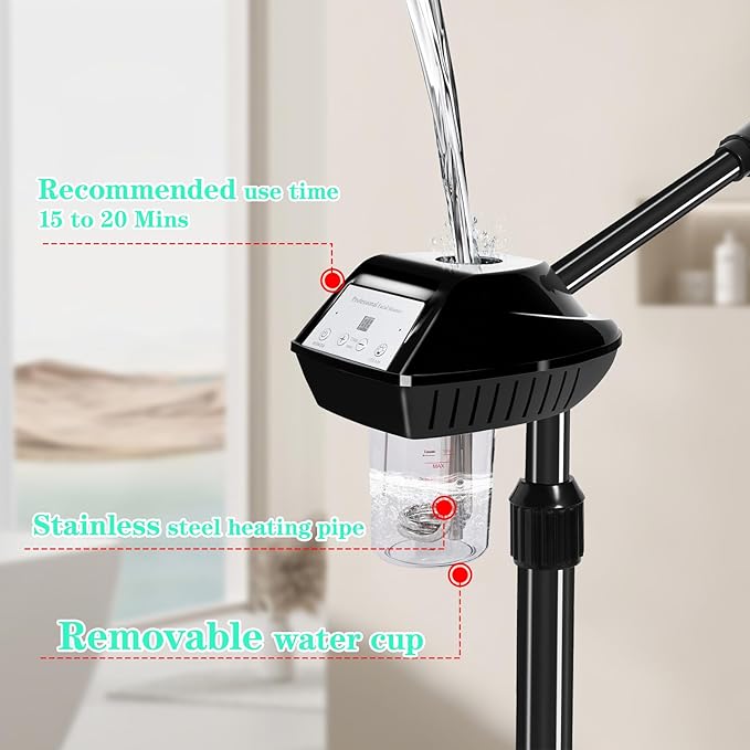 Facial Steamer Professional with More Steam for Deep Cleansing and Hydration, Face Steamer on Wheels with Time Setting, Estheticians Steamer Adjustable Height for Beauty, Spa and Home Use