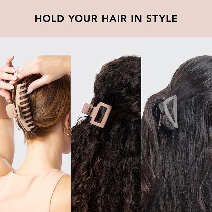 Kitsch Large Assorted Hair Clips for Women, Medium Open Shape Hair Claw Clips for Thick Hair, Small Open Shape Hair Clip & Big Claw Clip for Teen Girls, 3 pcs
