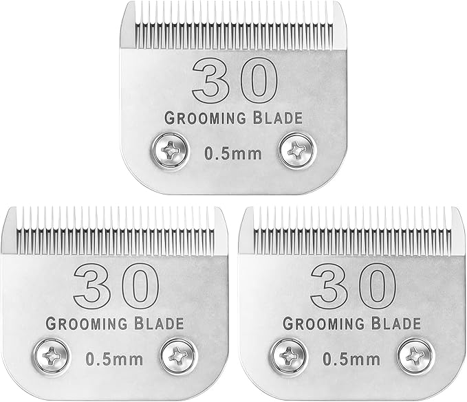 MEMIRY 3 Pcs Size 30# Detachable Dog Grooming Blades, Compatible with Andis, Oster A5, Wahl KM10 Series Clippers, Cut Length 0.5mm, Silver (30# 0.5mm, 3 Packs)