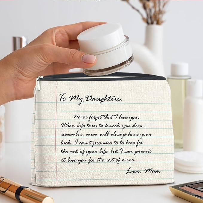 UPNEGE Inspirational Daughter Gifts Makeup Bag, Christmas Birthday Graduation Gifts for Daughter Cosmetic Bag Zipper Makeup Pouch