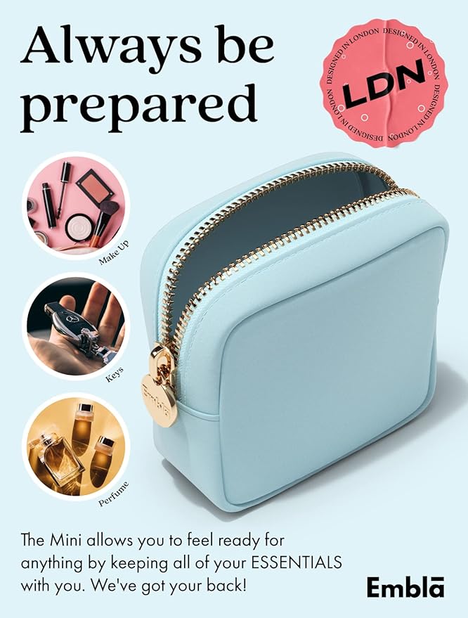 Embla Small Makeup Bag for Purse, Mini Waterproof Nylon Cosmetic Pouch, Durable and Lightweight Travel Toiletry Bag with Smooth Zipper, Blue