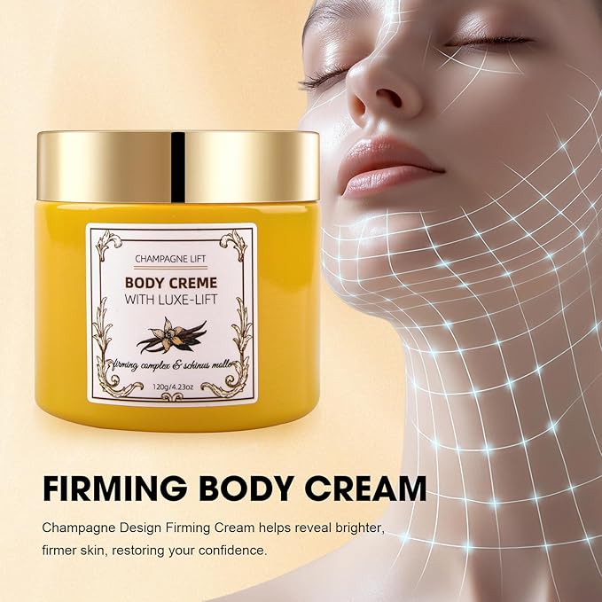 Xaninp Champagne Firming Body Cream – Lifting Cream with Pink Pepper & Firming Complex for Deep Hydration & Smoothing Moisturizer, Helps Improve Skin Elasticity for Arms, Legs & Body, Vanilla Scent