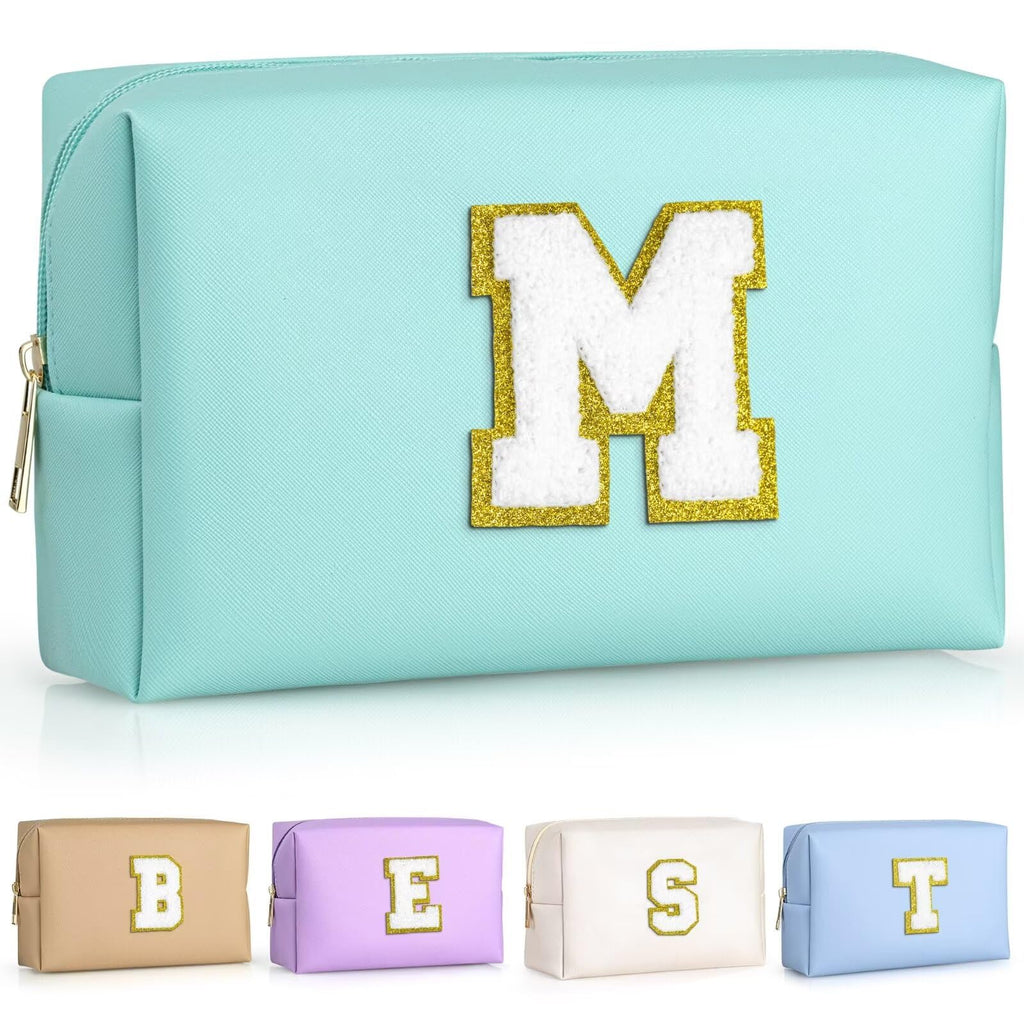 TOPEAST Monogrammed Gifts for Women, Preppy Makeup Bag Small Cosmetic Bag Travel Toiletry Bag, Personalized Birthday Gift for Girl, Wedding Bridal Shower Gifts for Bridesmaids (Blue M)