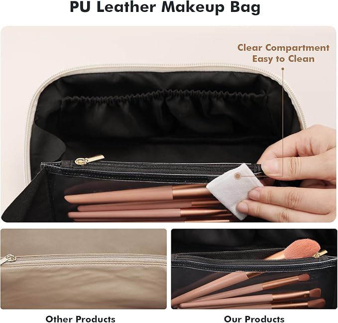 Prite Makeup Bag Travel Toiletry Bag Open Flat Cosmetic Organizer for Women