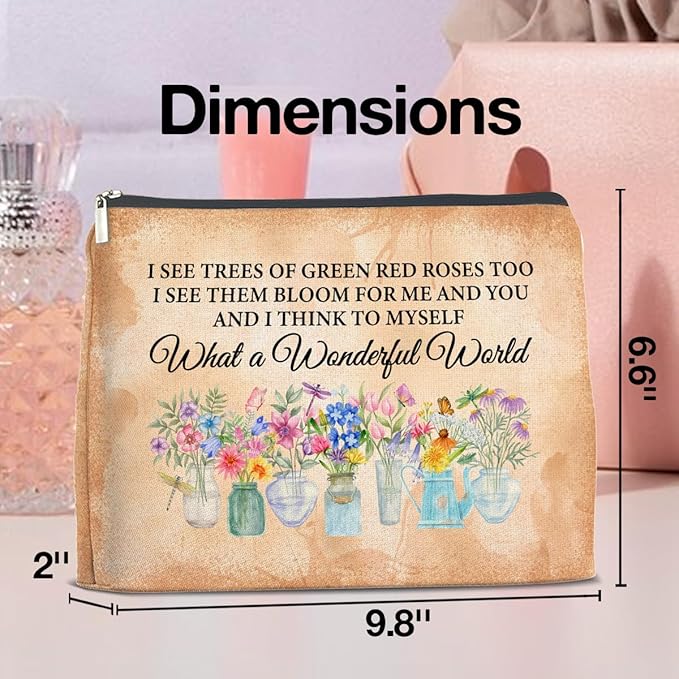 UPNEGE Floral Makeup Bag Gifts for Women What a Wonderful World Floral Butterfly Cosmetic Bag Zipper Makeup Pouch