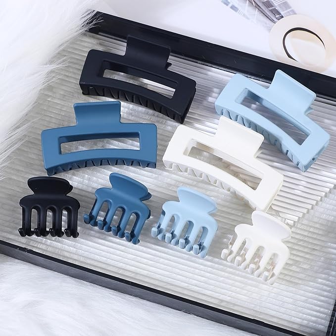 SMKSL Medium Hair Clips for Women 8 Pcs Small Claw Clips for Thin and Thick Hair 2 Styles Hair Claw Clips Combination Rectangle Banana Jaw Hair Accessories for Women and Girls (Blue)