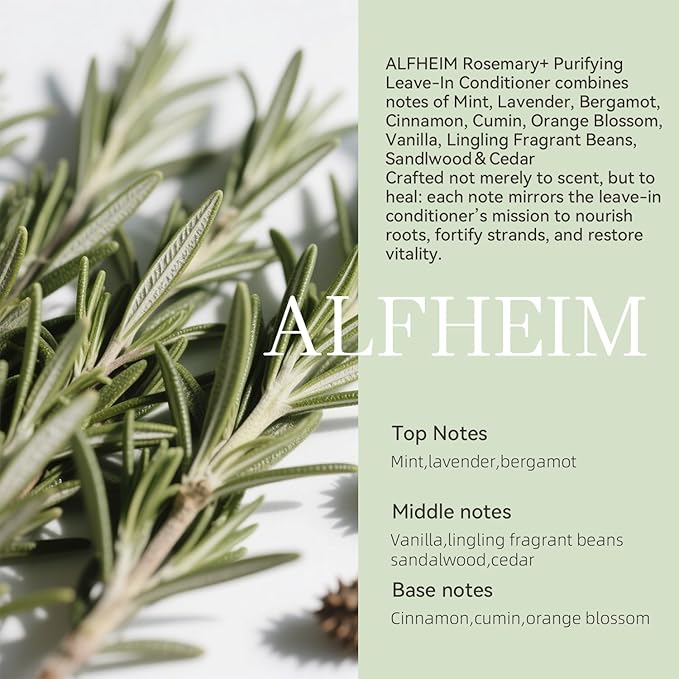 ALFHEIM Rosemary+ Purifying Leave-In Spray Conditioning & Refreshing Spray for Oily & Fine Hair with Rosemary, Peppermint & Jojoba Oils – Mist – Lightweight, Smooths & Revives – 5.4 oz / 160 ml