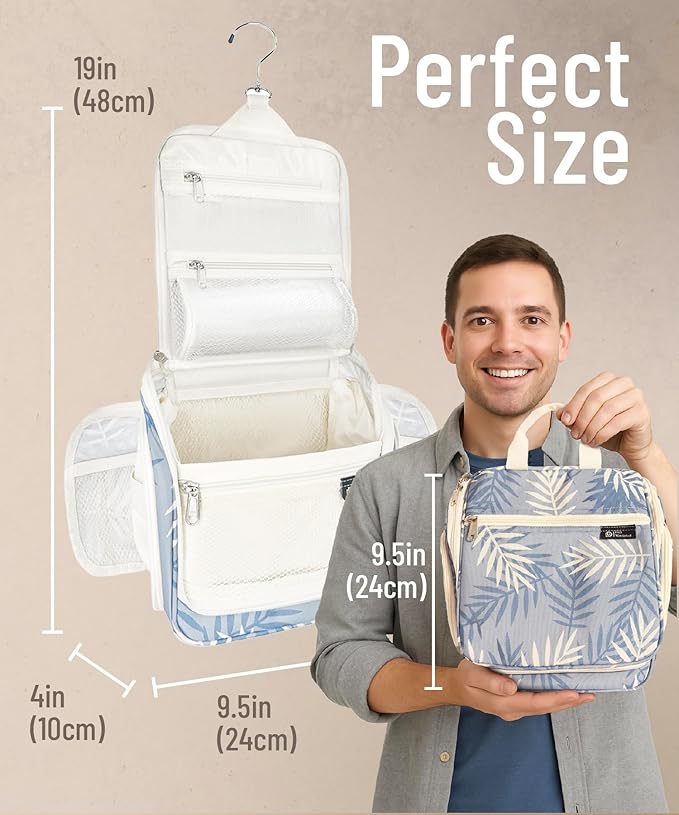 D&D Hanging Travel Toiletry Bag for Men and Women – Large Cosmetics, Makeup and Toiletries Organizer Kit with 10 Compartments, YKK Zippers, XXL Metal Swivel Hook, Water-Resistant Nylon Floral