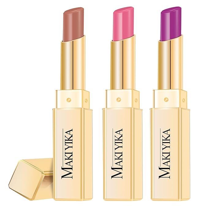 MAKI YIKA 3Pc Moisture Lipsticks for Women Nude Pink Purple Lipstick