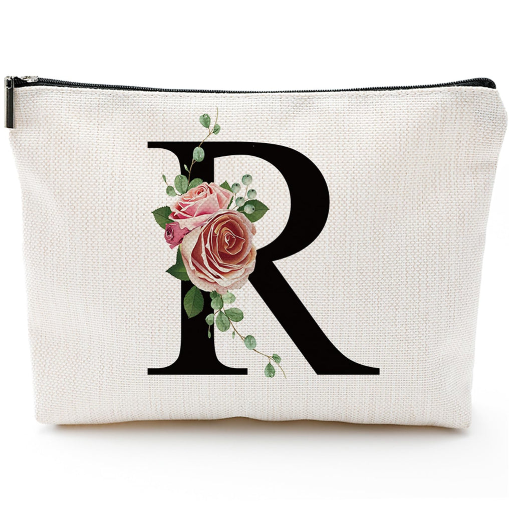 Initial A-Z Personalized Letter Makeup Bag, Monogrammed Bridesmaid Gifts/Presents Cosmetic Bag, Portable Stationery Storage Organizer Pouch, Friendship Love Travel Makeup Bags