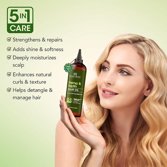 Botanic Hearth 100% Pure Hemp & Biotin Oil For Hair Growth - 6.7 Fl oz
