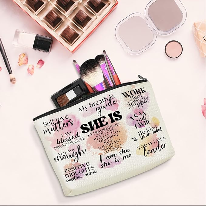 jeilink Positive Affirmations Makeup Bag Mental Health Motivational Inspirational Gifts for Female Sister Girl Friend Colleagues Coworker Birthday Friendship Mothers Day Nurse Day Travel Toiletry Bag