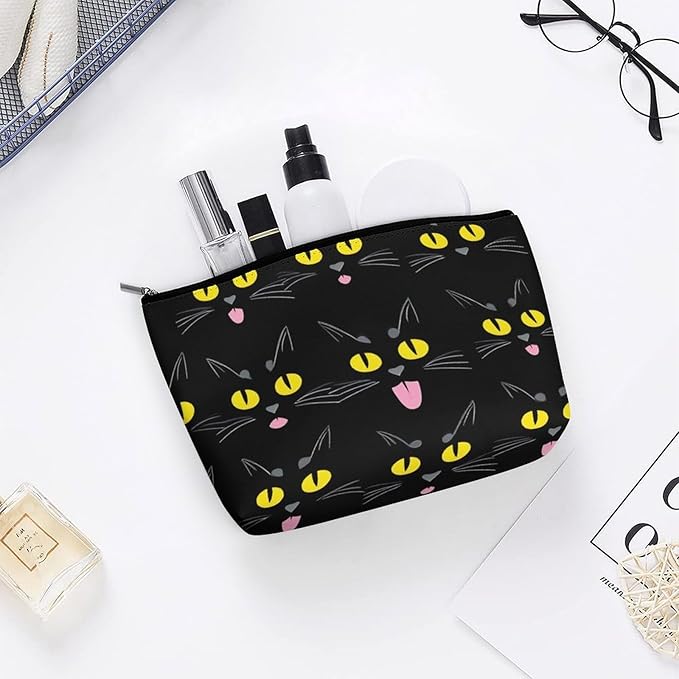 Meaudiwes Travel Cosmetic Bag, Large Makeup Case, Toiletry Bag, Personality Fashion Zipper Cosmetic Case Cool Funny Black Cats