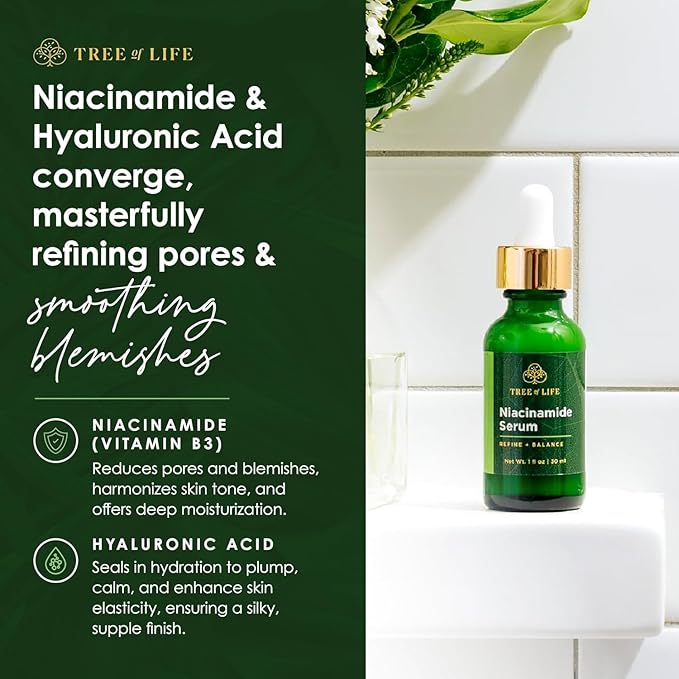 Tree of Life Niacinamide Serum for Face - Brightening and Hydrating Face Oil for Dark Spots and Fine Lines - Suitable for Sensitive Skin - Dermatologist Tested Skin Care - 2 Fl Oz
