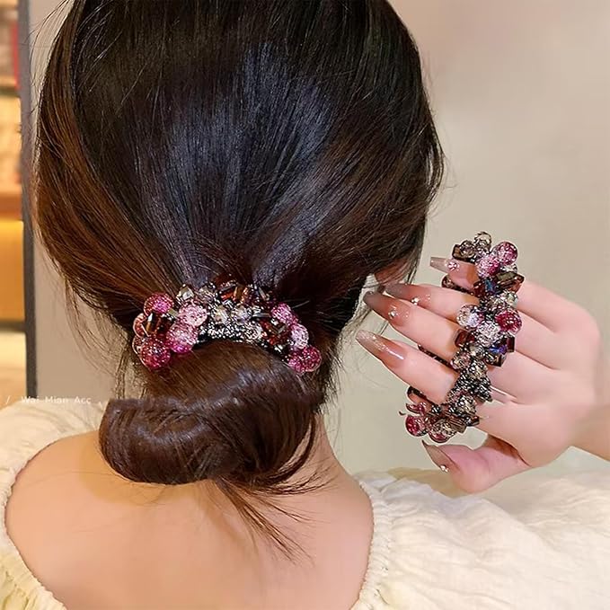 Siluannan Crystal Beaded Hair ties Scrunchies, Pink and Blue Glass Beads, Black Elastic Band, 2 Pack hair accessories for women。