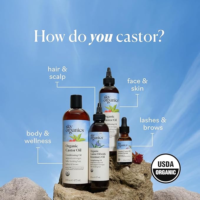 Sky Organics - Organic Castor Oil Pack Wrap Set - 16oz Castor Oil Organic, Adjustable Neck & Body Wraps, Body Wipes - for Liver Detox, Constipation Relief, Skin Care, Muscle Pain - Self Care - Beauty