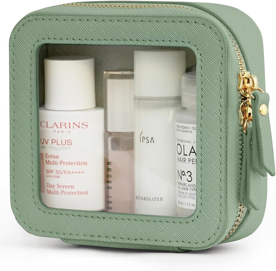 Popvibe Small Clear Makeup Bag for Purse, Travel Cosmetic Case Green, Mini