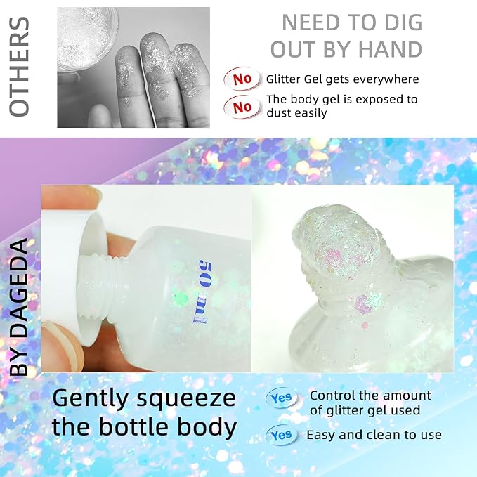DAGEDA White Body Glitter Gel, Sparkly Hair Face Glitter Makeup Accessories