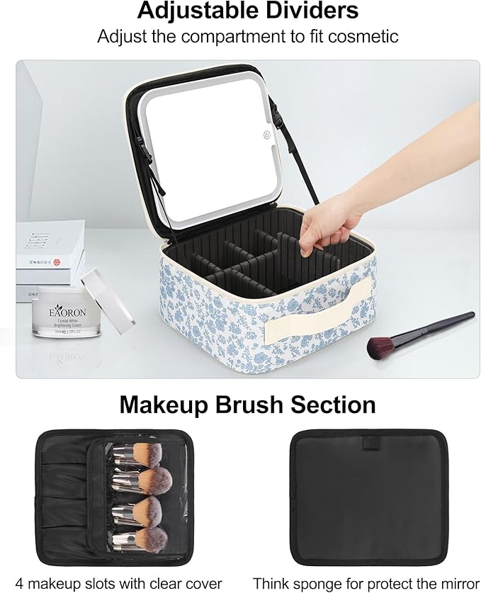 Chomeiu Makeup Bag with LED Mirror, Travel Cosmetic Bag for Women Girls