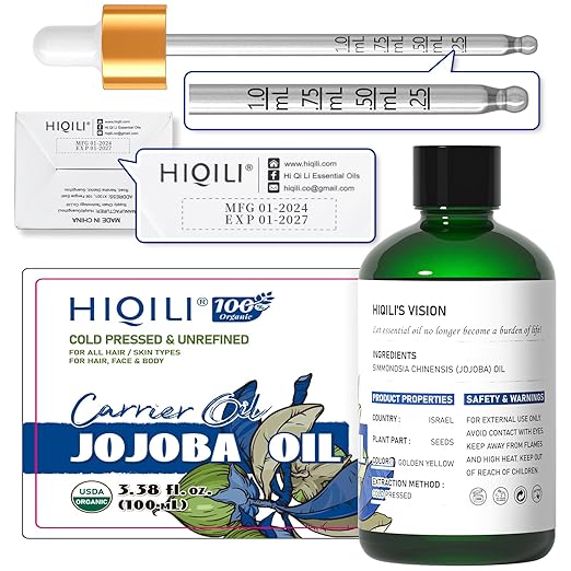 HIQILI Organic Jojoba Oil Cold Pressed for Hair, Nail & Skin Care