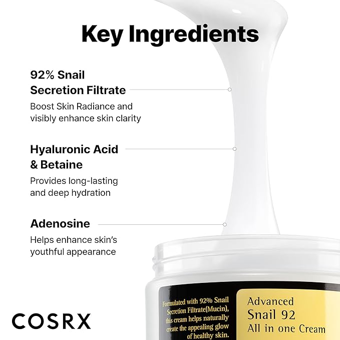 COSRX Snail Mucin 92% Face Moisturizer for Soft & Glowy Skin, 3.52 oz.