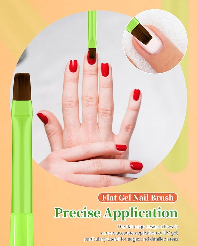 AMilHiTon 3PCS Nail Polish Clean Up Brush, Round/Flat/Angled, Bright Green