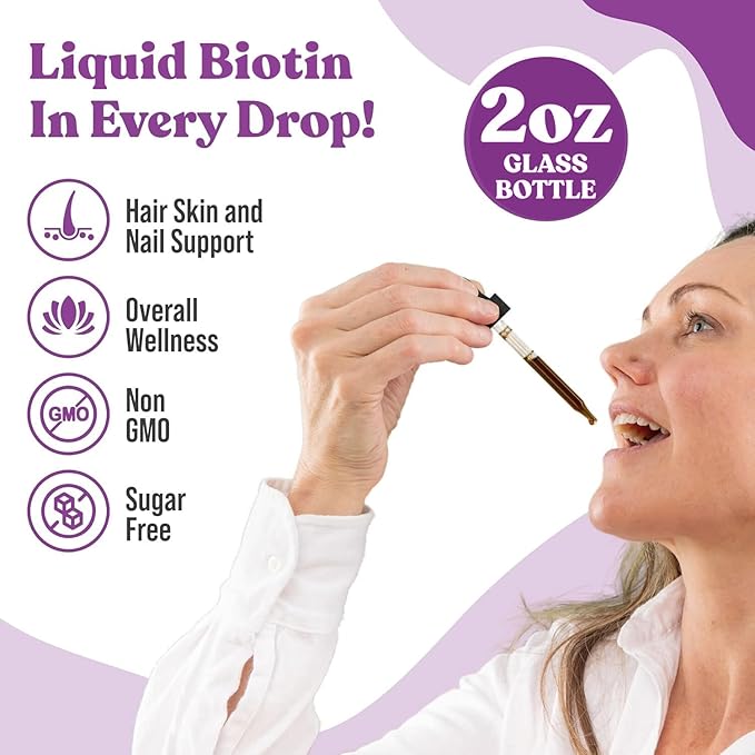 Rejuvica Health Active Biotin for Healthy Hair, Skin, and Nails | Convenient Liquid Dropper Absorbs Fast & Tastes Great | 3-Pack
