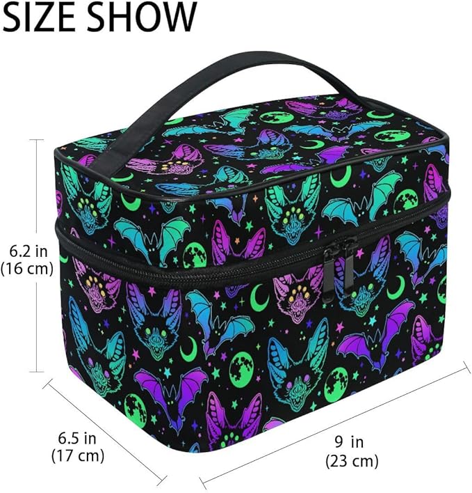 MNSRUU Makeup Bags, Gothic Bats Moons and Stars Makeup Organizer Bags Toiletry Bag Box Travel Cosmetic Bag Make Up Train Case for Women Teen Girl Ladies