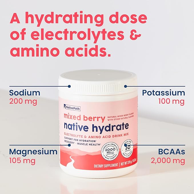 NativePath Hydrate Electrolyte Powder, Mixed Berry, 30 Servings